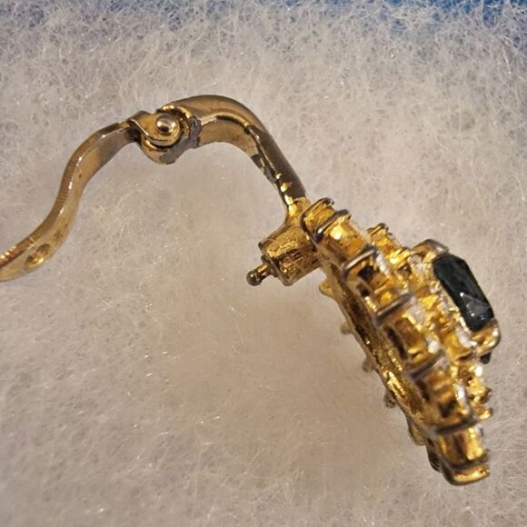 #Vintage Deep #Sapphire Glass & Rhinestones Gold Silver Tones #Pendant #Enhancer - Picture 4 of 5